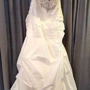 David's Bridal White Wedding Dress with Silver Accents
